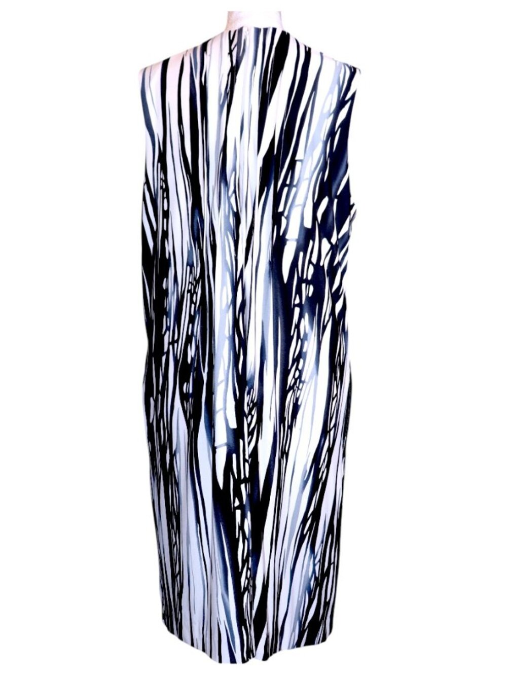 Striking Calvin Klein Black & White Pattern Sleeveless A-Line Dress Size L EUC - Picture 5 of 6